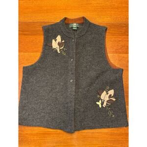 Large Orvis Wool Dark Gray Vest Winter With Leaves Button Up